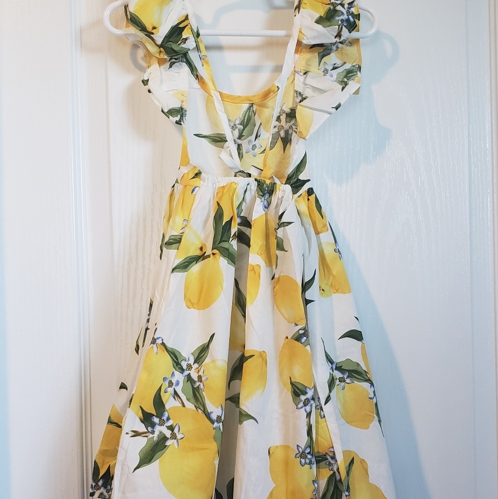 Toddler girls lemon print cotton dress - white - Picture 2 of 4
